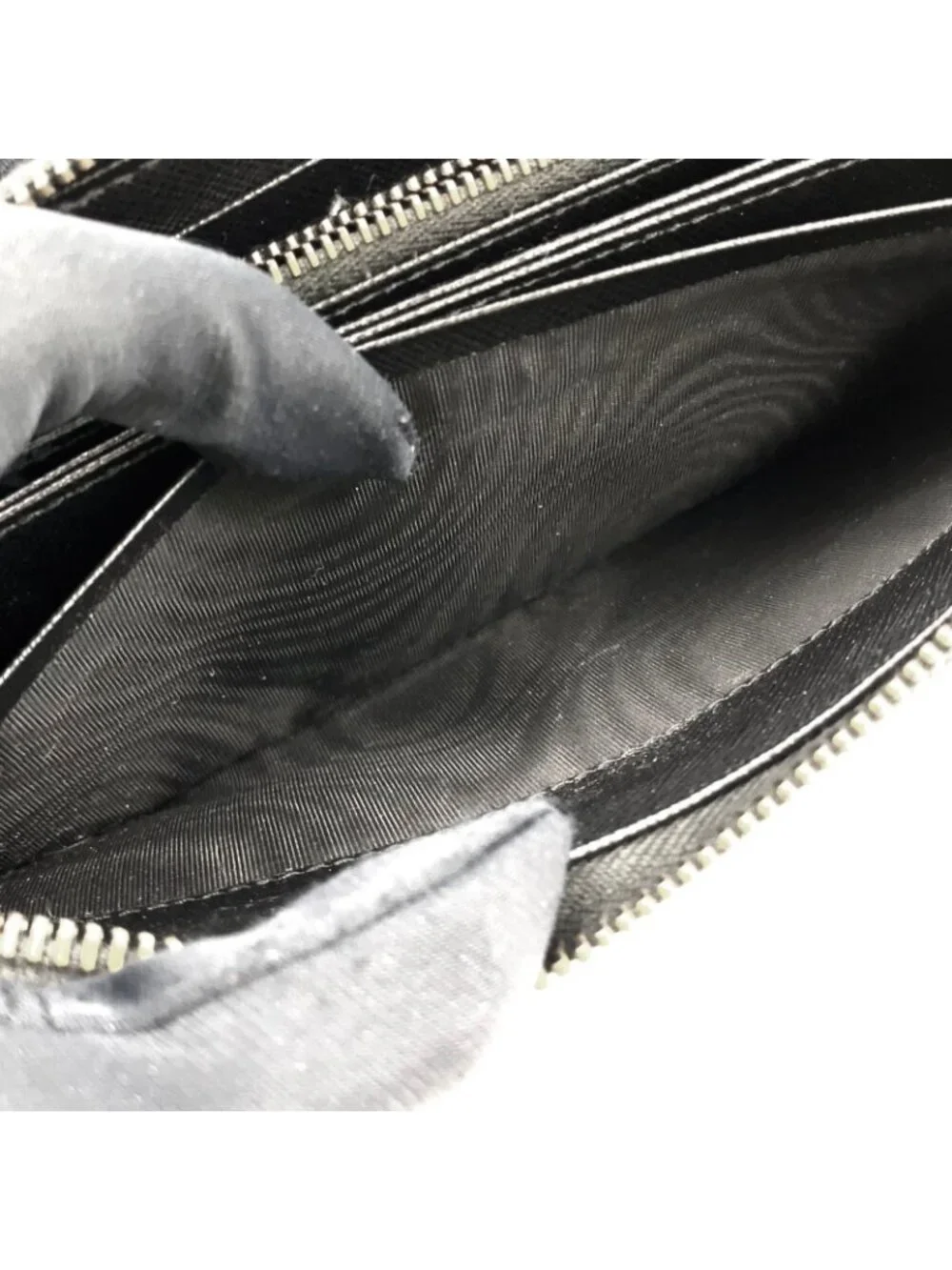 Prada Triangle Logo Zip Around Saffiano Leather Black Wallet